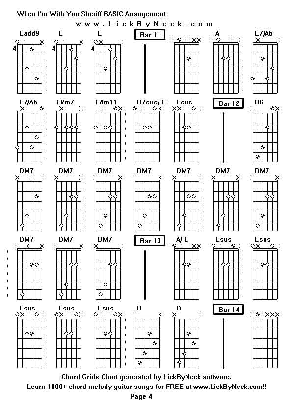 Chord Grids Chart of chord melody fingerstyle guitar song-When I'm With You-Sheriff-BASIC Arrangement,generated by LickByNeck software.